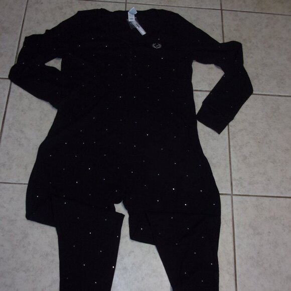 PINK Victoria's Secret Black Thermal Bling One Piece Pajama - Picture 4 of 4